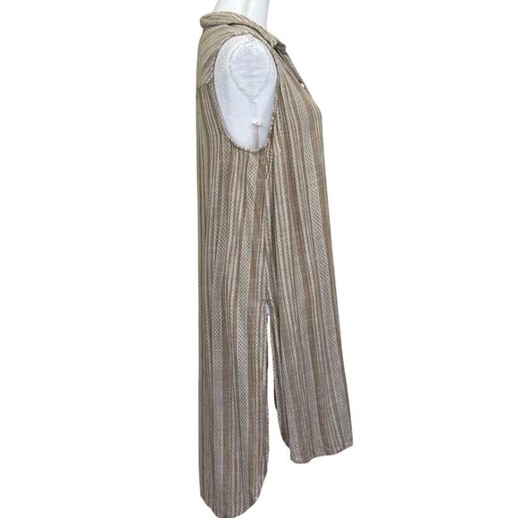 J. Jill tan/white stiped tunic, button front, LP, coastal, vacation, breezy - Picture 2 of 6